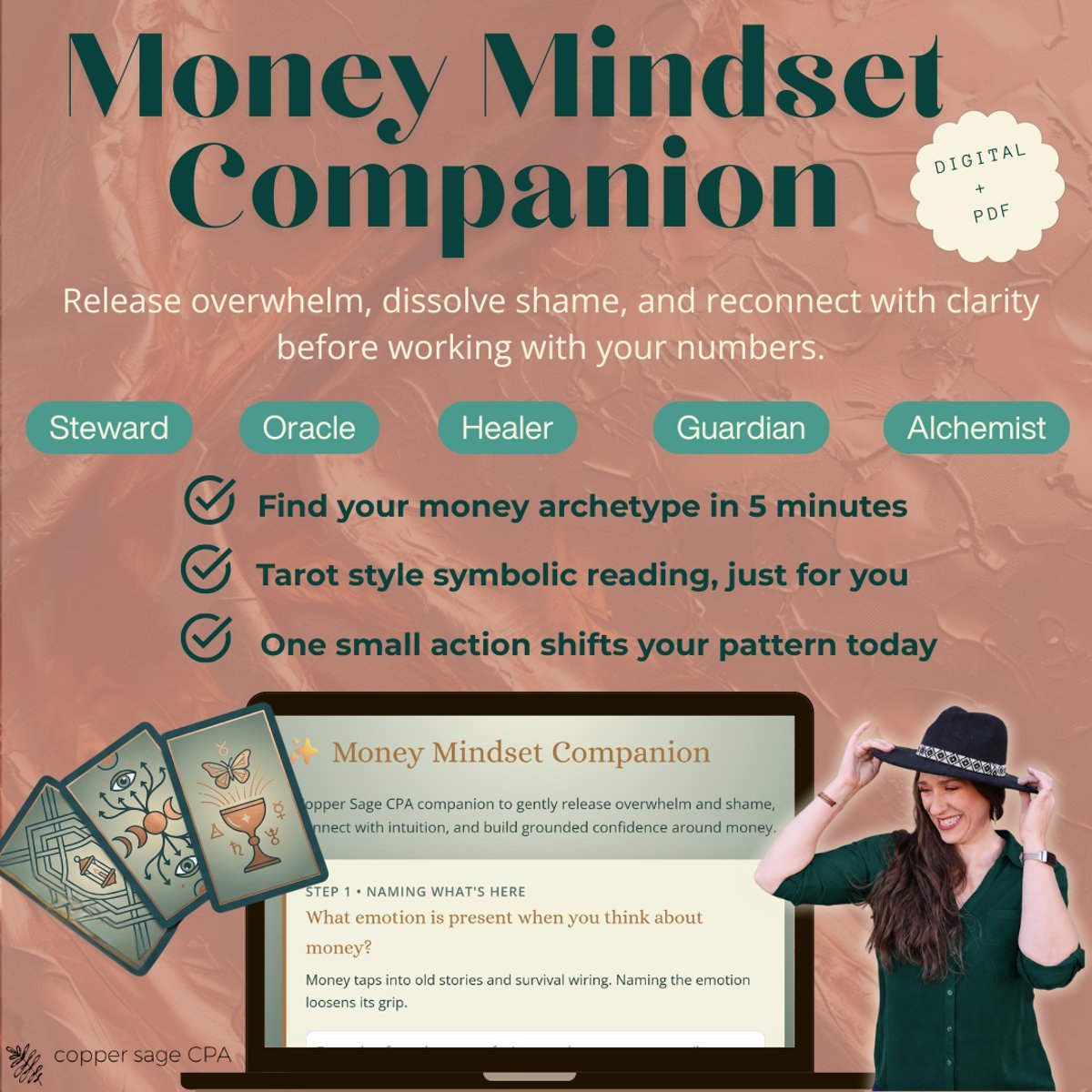 Money Mindset Companion guided experience shown on desktop and mobile
